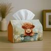 1pc Cute Farmhouse Highland Cow Tissue Box with Daisy Bucket Watercolor Soft- Napkin Storage Organizer for Kitchen,Car,Elegant Decorative Box,Purpose 