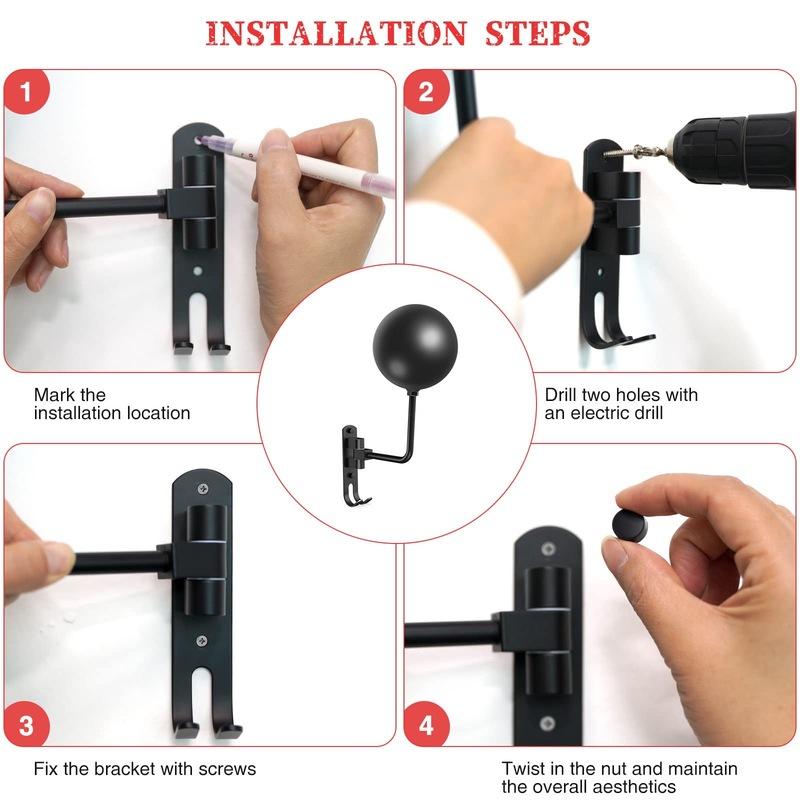 Motorcycle Helmet Wall Mount Holder - 180 Degree Rotating Rack with Hooks for Bike, Baseball, Cycling, Ski Helmets Storage