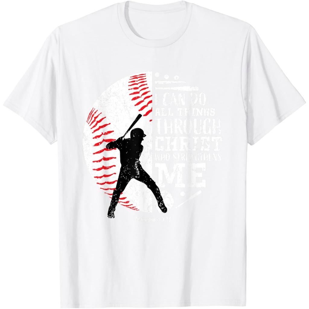 Baseball Player Christian T-Shirt Philippians Graphic Print Round Neck Men's Tee
