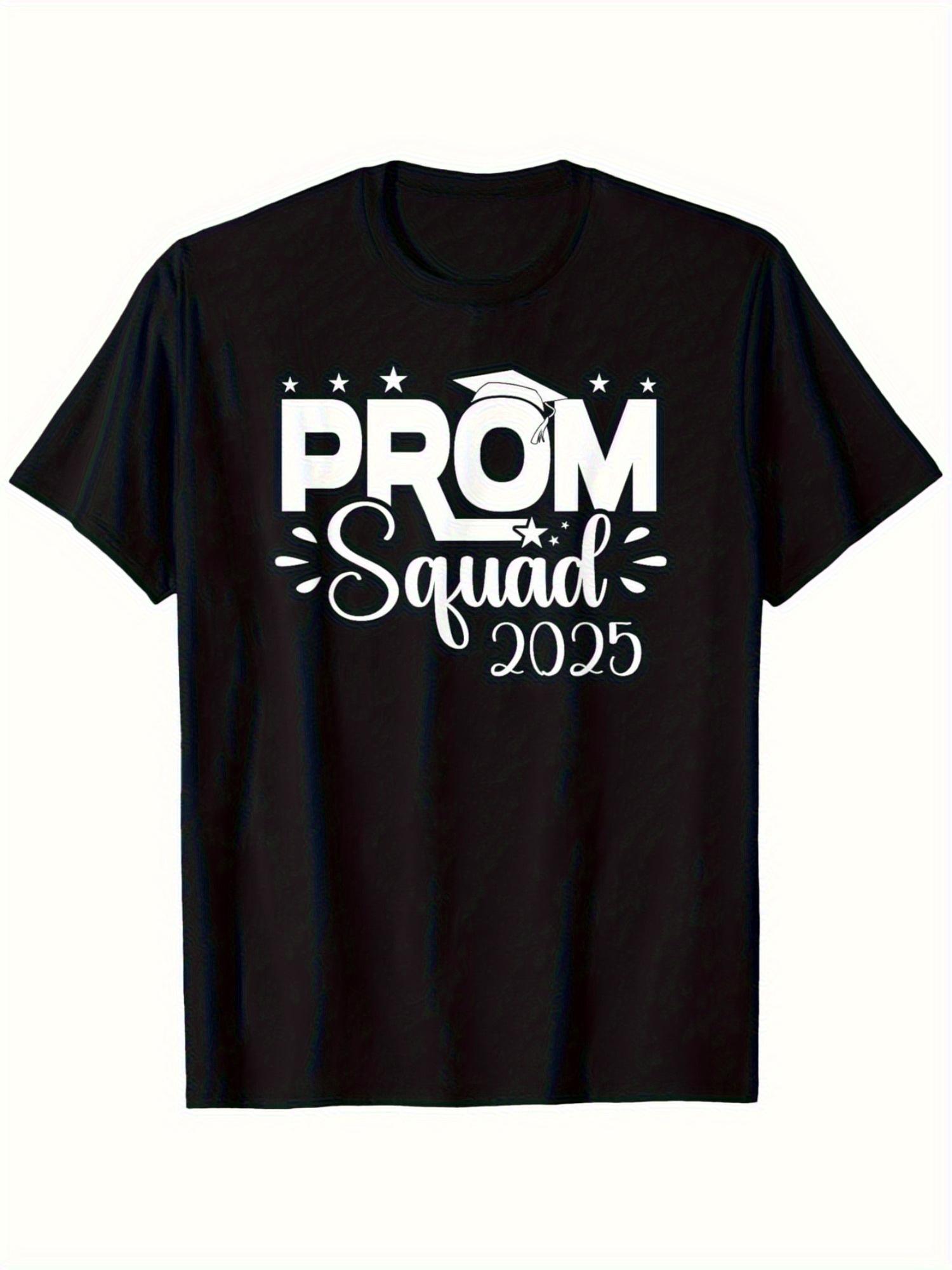 

Graduation Season Graphic T-shirt 2025 - Black Pure Cotton Round Neck Short-Sleeved T-shirt with PROM SQUAD And Graduation Cap Design S