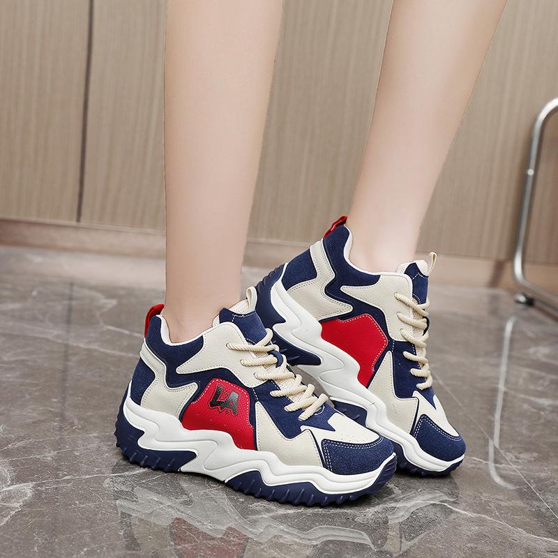 2025 New Autumn High Top Shoes Women Dad Shoes Student Casual Shoes Women's Platform Shoes Thick sole Height Increasing Shoes