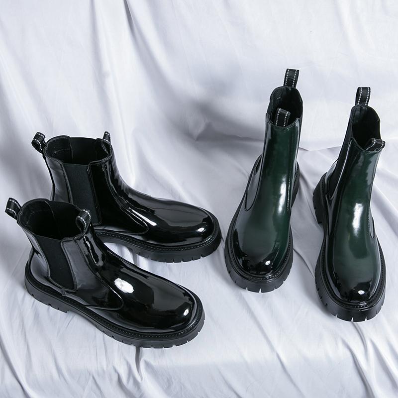 Golden Sapling Chelsea Boots for Men Green Leather Shoes Comfortable Platform Footwear Casual Men's Boot Leisure Business Shoe