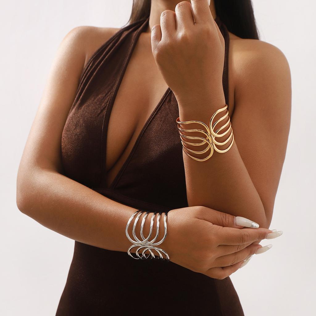Punk Style Exaggerated Wide Wrapped Cuff Bracelet for Women - Hollow Design Cuff Bracelet