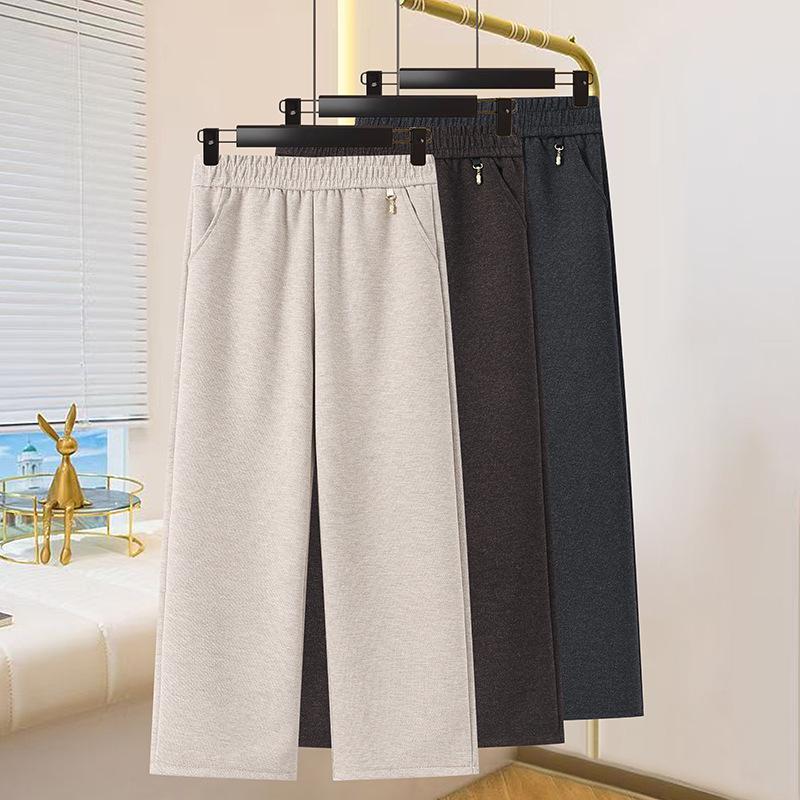 Middle-aged and Elderly Women's Wool Straight-Leg Pants - Autumn/Winter Casual Loose Fit
