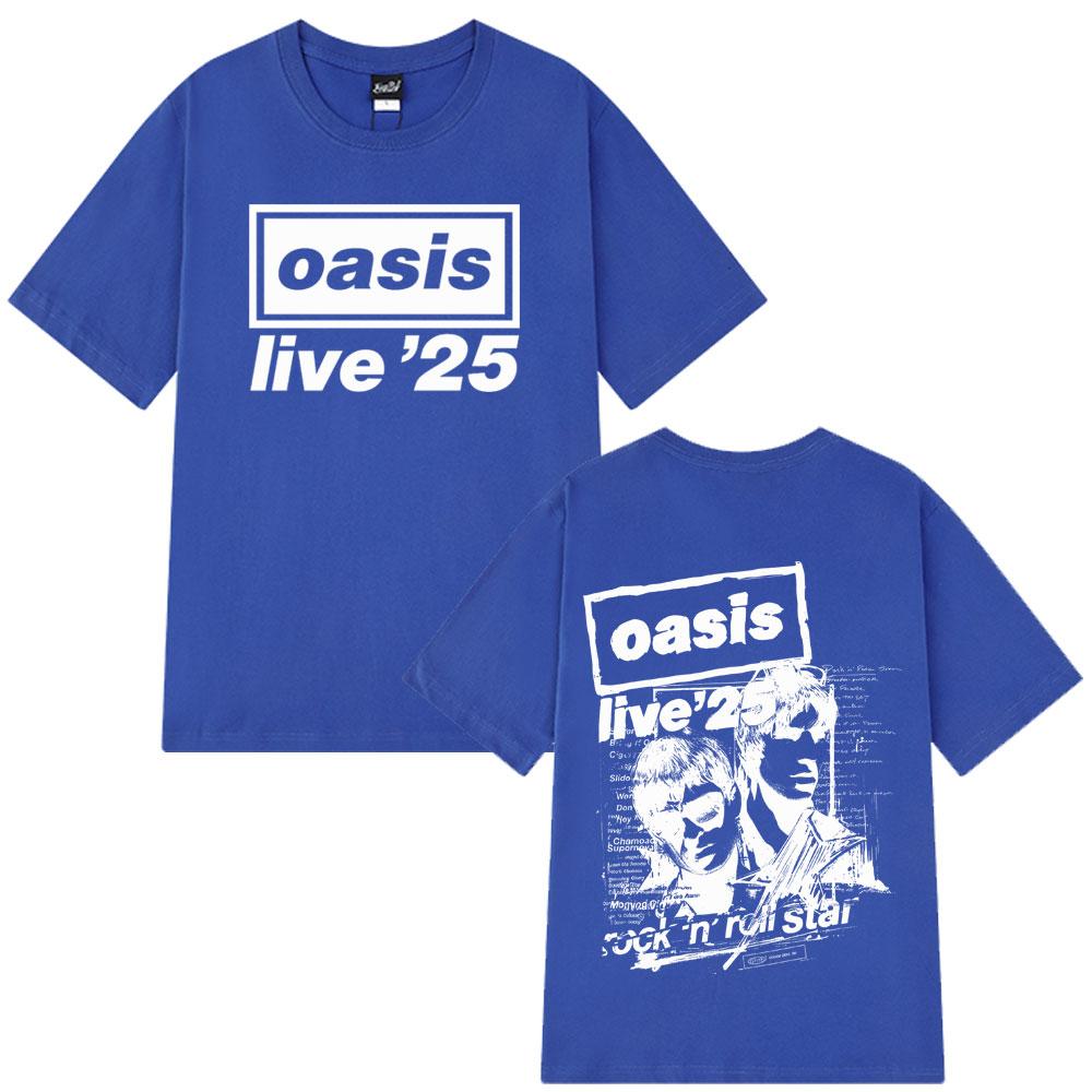 2025 Zomer OASIS Live Tour Vintage T-shirt Mannen Vrouwen 100% Puur Katoen Bedrukt T-shirt Los Ademend T-shirts Fans Cadeau Y2k