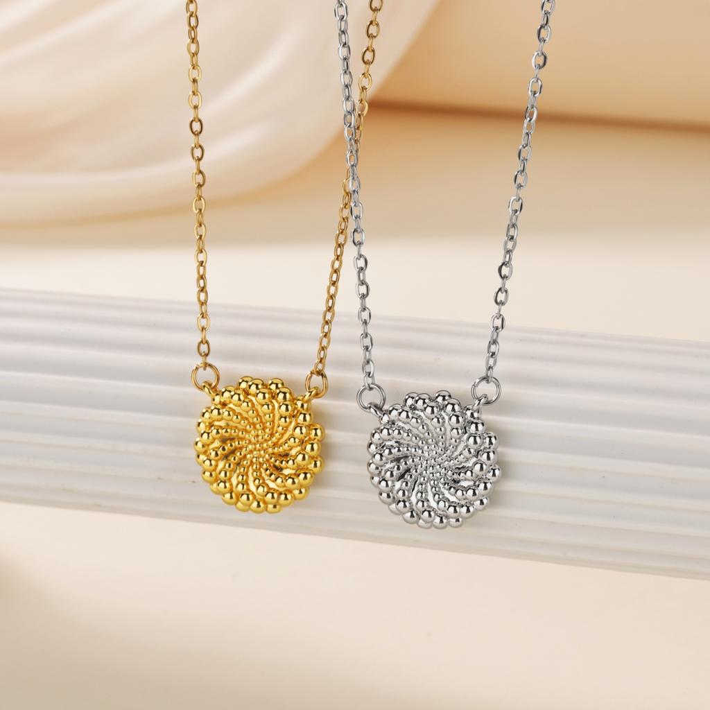 Stylish Stainless Steel Threaded Bead Flower Necklace for Women Mama 18K Gold-plated Necklace Choker Wedding Jewelry Accessories