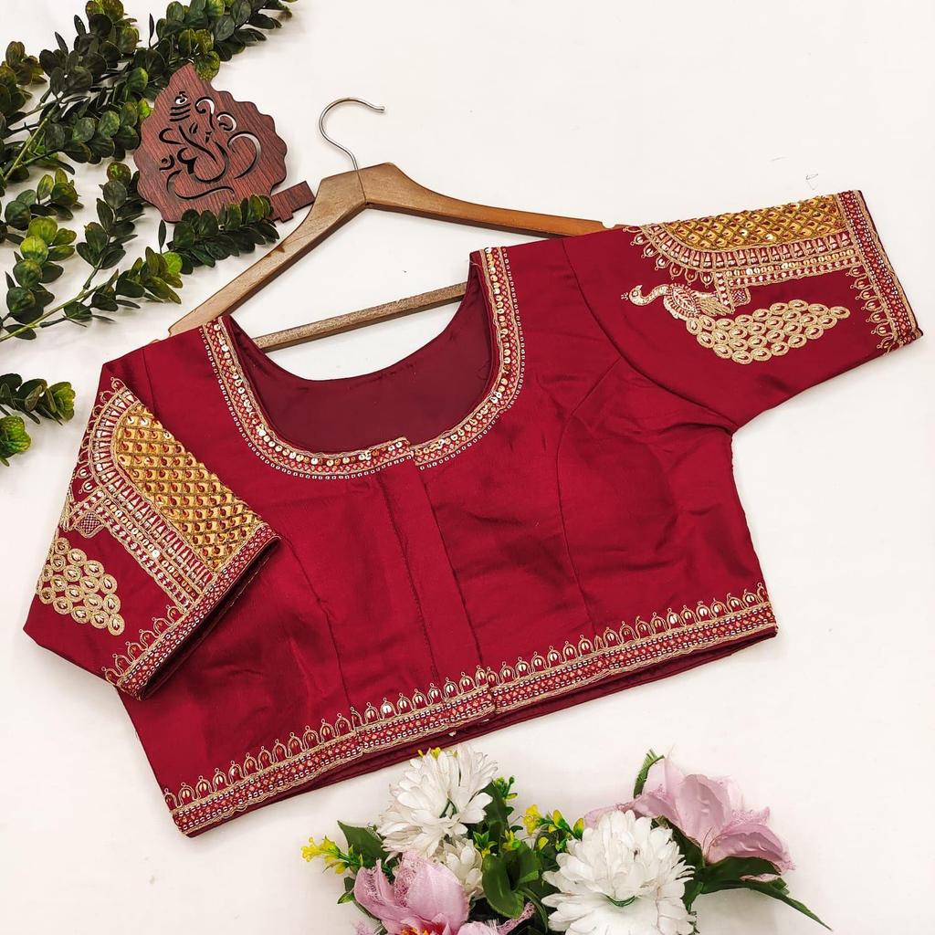 Schwere Braut-Hochzeitsbluse| Bluse zum Tragen mit einem Sari (Größe 46RU, Blusengröße kann auf 52RU vergrößert werden)