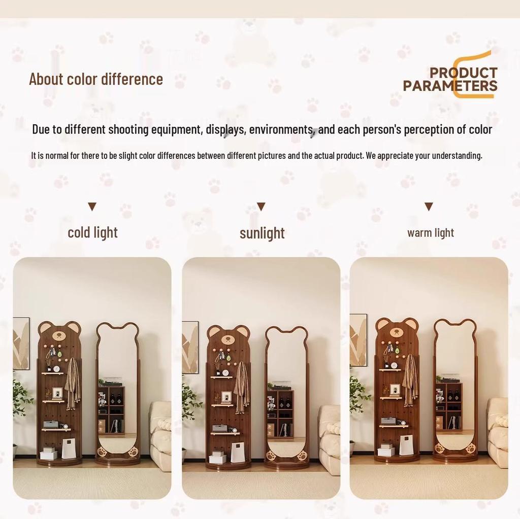 Rotating Pegboard Full-Length Mirror and Clothes Rack - Movable, Retro Floor Standing Dressing Room Mirror