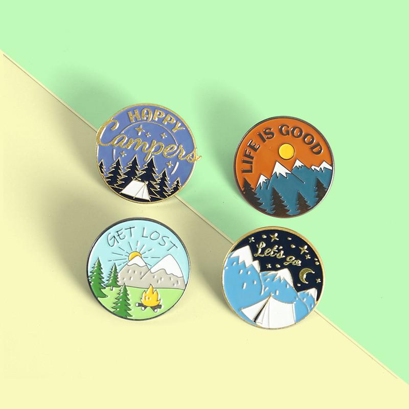 Creative Scenic Pattern Brooch Featuring Cartoon Peaks And Pine Trees In Vibrant Colors