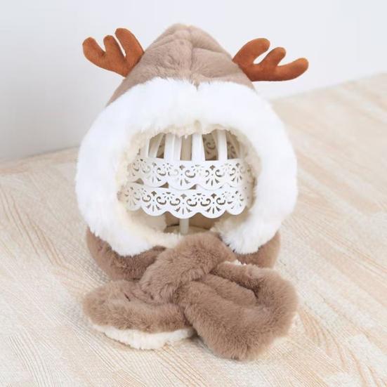 Children Hat With Scarf Design Antler Decoration Thickened Warm Plush Winter Hat
