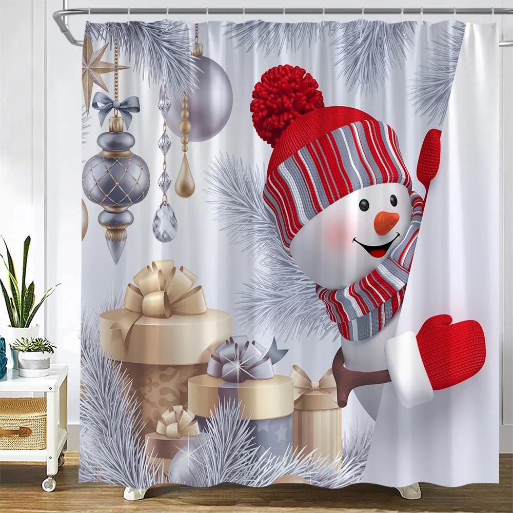 Retro olejomalba Vánoční sprchové závěsy Santa Claus Garland Xmas Tree Vintage krb Novoroční dekorace Sada koupelnových závěsů