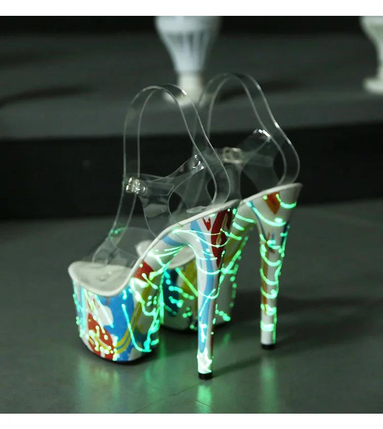 Fashion Designer 20CM Hentian High Nightclub High Heel Shoes Fluorescent Sandals Women's Shoes Walking Show Steel Pipe Dance Shoes
