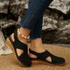 Women's Summer Breathable Hollow Velcro-Strap Wedge Peep-Toe Stitched Closed-Toe Sandals, Casual Comfort Footwear.