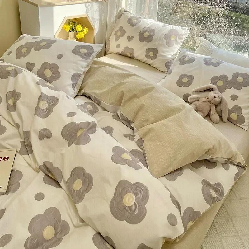 3/4pcs/set 100% Cotton Floral Pattern Duvet Cover Set with Pillowcase Sheet Home Twin Single Queen Size Boys Girls Bedding Sets