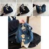 Adorable Korean Style Cartoon Denim Shoulder Bag For Students Casual Look In Blue