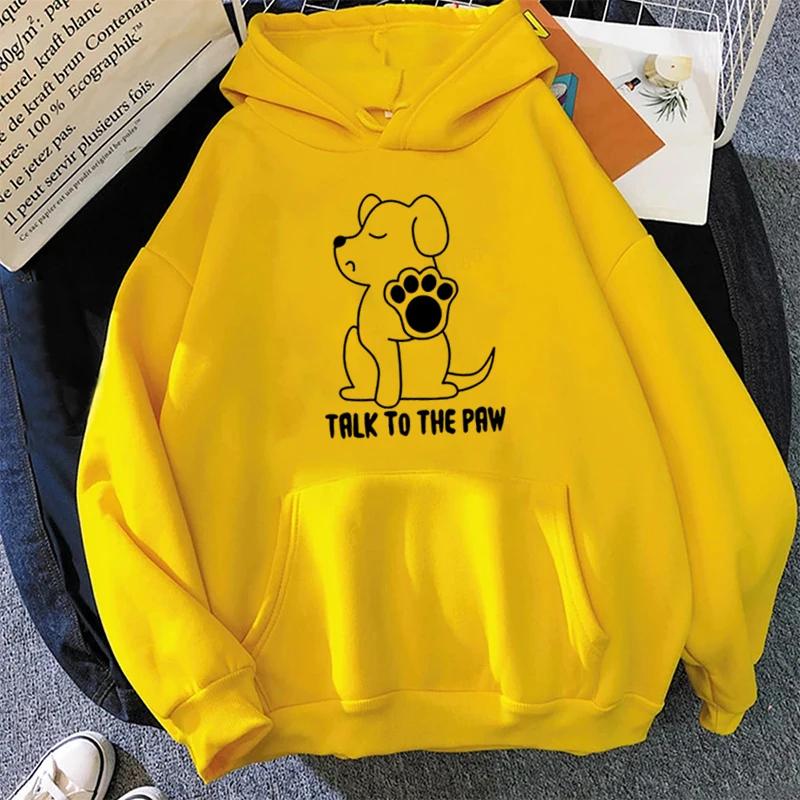 Talk To The Paw Funny Dog Cartoon Print Hoodie Autumn Women Casual Fashion Kawaii Loose Round Neck Long Sleeve Pullover Unisex