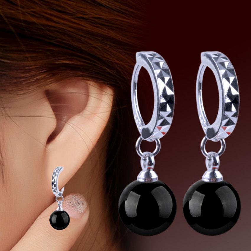 Qifu 2025 Fashion Earrings: Black & Red Agate Korean Dangle, Silver-Plated Ear Jewelry for Women