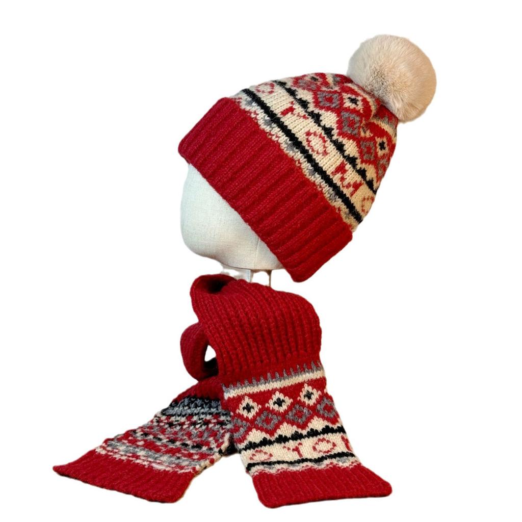 Scarf Hat Women's Winter Two Piece Set New Warm Large Head Circumference Knitted Woolen Hat Scarf Suit Cold Hat