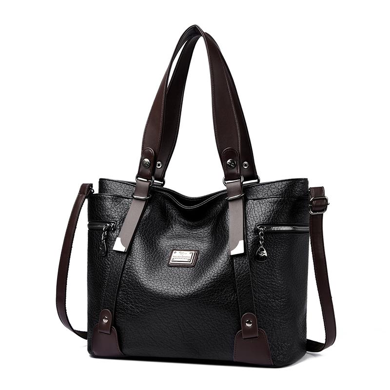 Women Vintage Faux Leather Tote Shoulder Bag, Large Capacity Commute Handbag with Detachable Crossbody Strap, Multi Zipper Pockets Retro Daily Travel