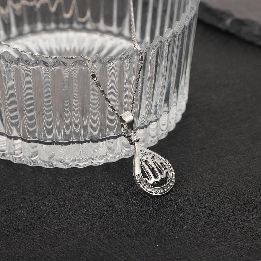Crystal Islamic Necklace Drop Shape Pendant Quran Necklace Daily Allah Pendant Necklace  Prayer серебряный