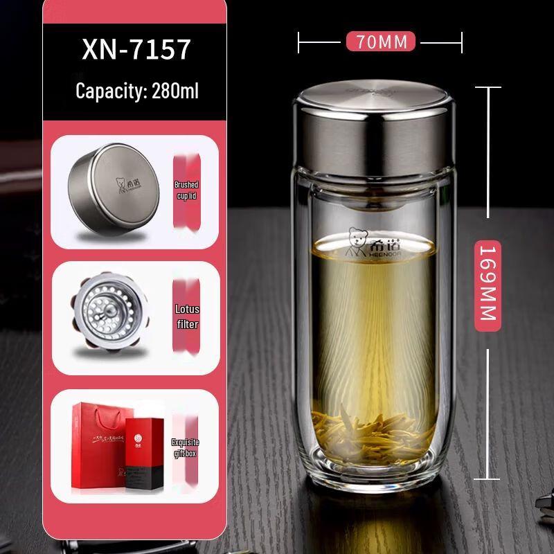 Heenoor Double-Layer Portable Glass Tea Water Cup