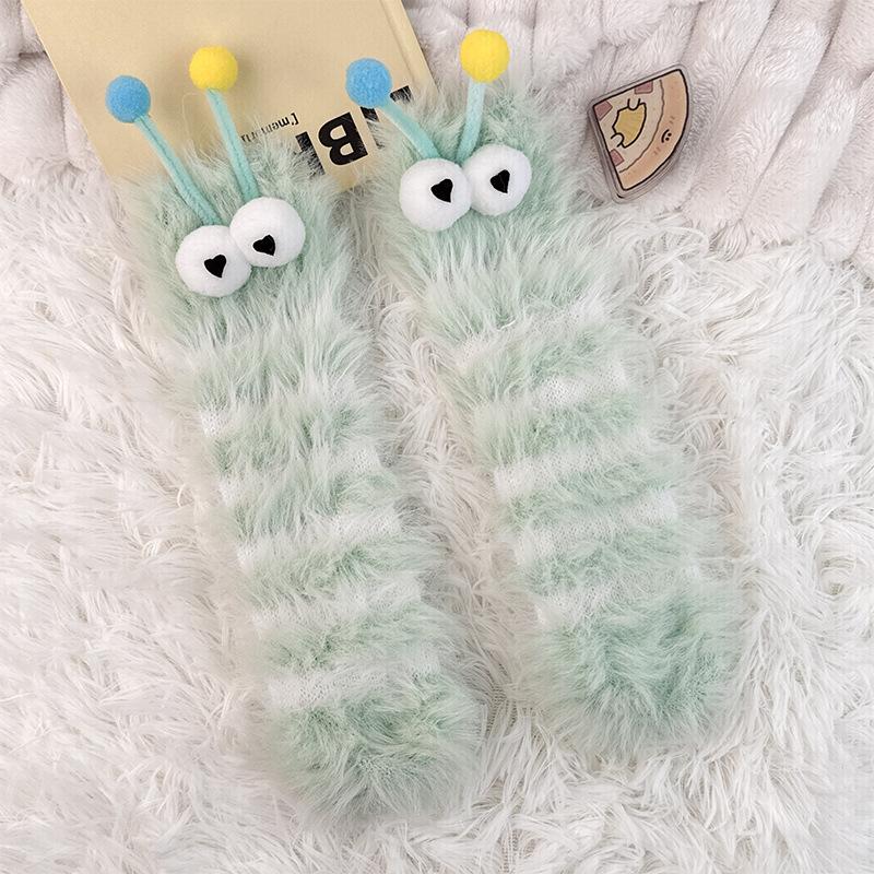 Raupen Plüsch Bodensocken, Lustige Tier Kniehohe Haussocken, Ultraweich für Damen Herren Jugendliche, Gemütliches Unisex Geschenk Weihnachtsstrumpf