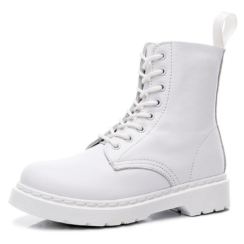 

Lychee pattern Martin boots women s first layer soft cowhide couple short boots pure white leather locomotive boots round head trend 35