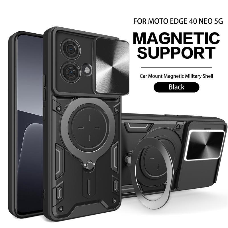 For Motorola Edge 40 Neo Case Slide Camera Lron Ring Protection Stands Kickstand Phone Case For Moto Edge 40 Neo 5G Back Cover