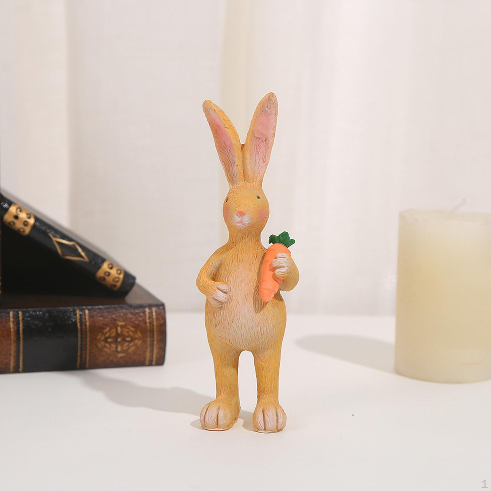 

14.5cm Easter Bunny Statue Ornament Desk Collection Decorative Collectible Resin Handicraft Spring