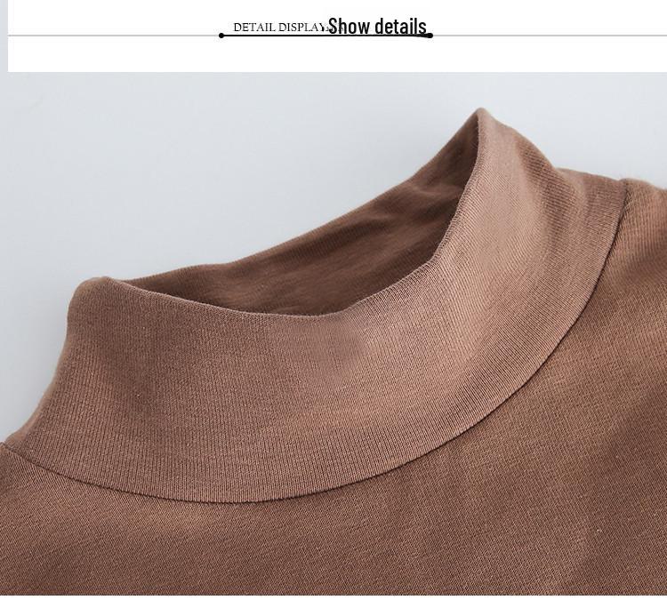 Women's Long-Sleeve Slim Fit Korean Style T-Shirts for Autumn/Winter with Half-High Collar