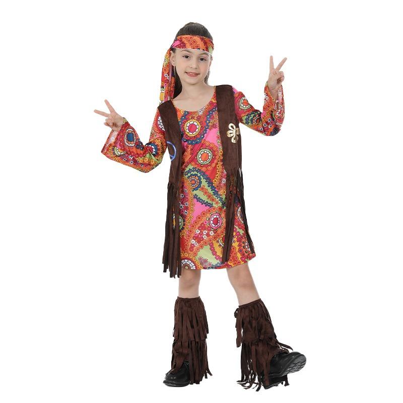 Hippie Style Peace Love Costume for Girls Boho Chic Children's Stage Performance Photo Shoot and Party Outfit