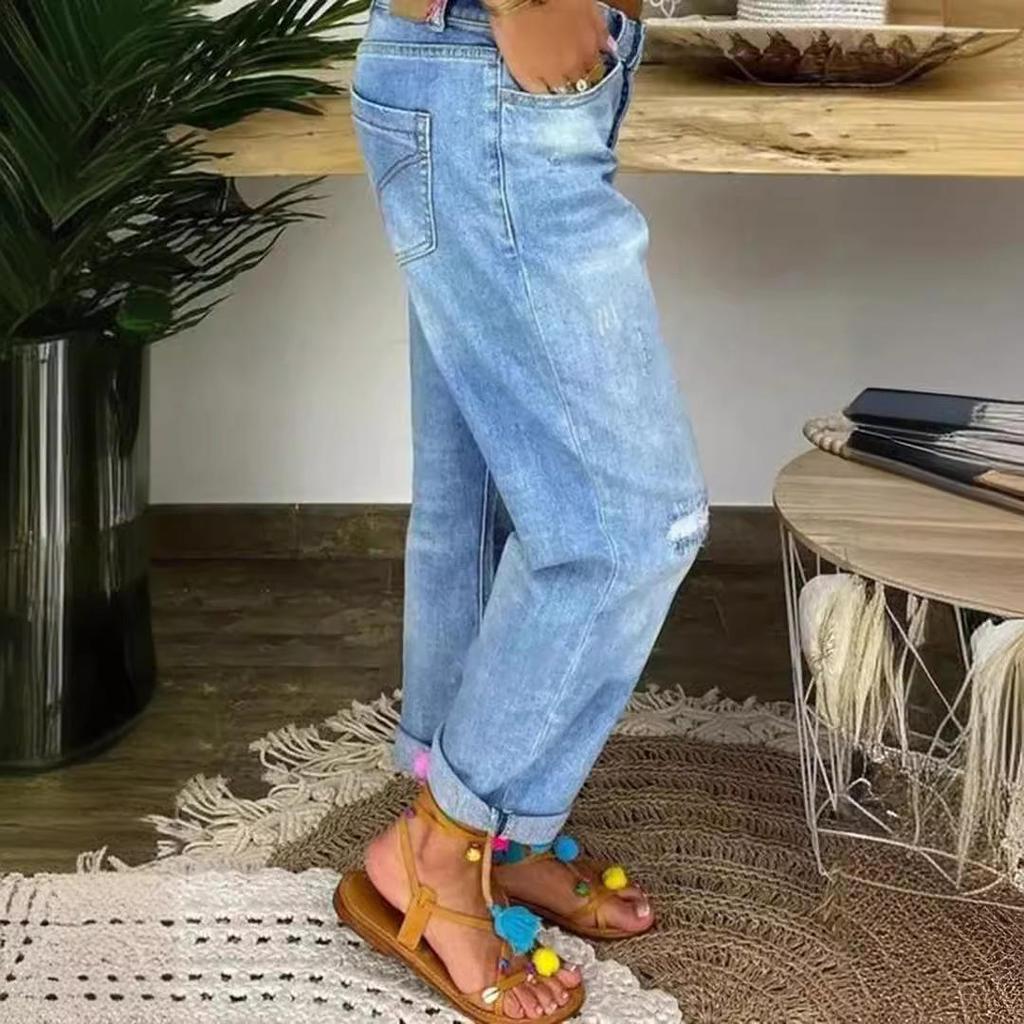 Women Stretch Ripped Distressed Skinny High Waist Denim Pants Shredded Jeans Trousers Slim Jeggings Ladies Spring Autumn Wear