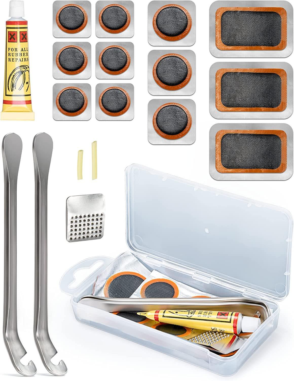 Bicycle Tire Repair Kit: Cold Patch, Glue, and Tools in a Compact Rubber Repair Box One Size