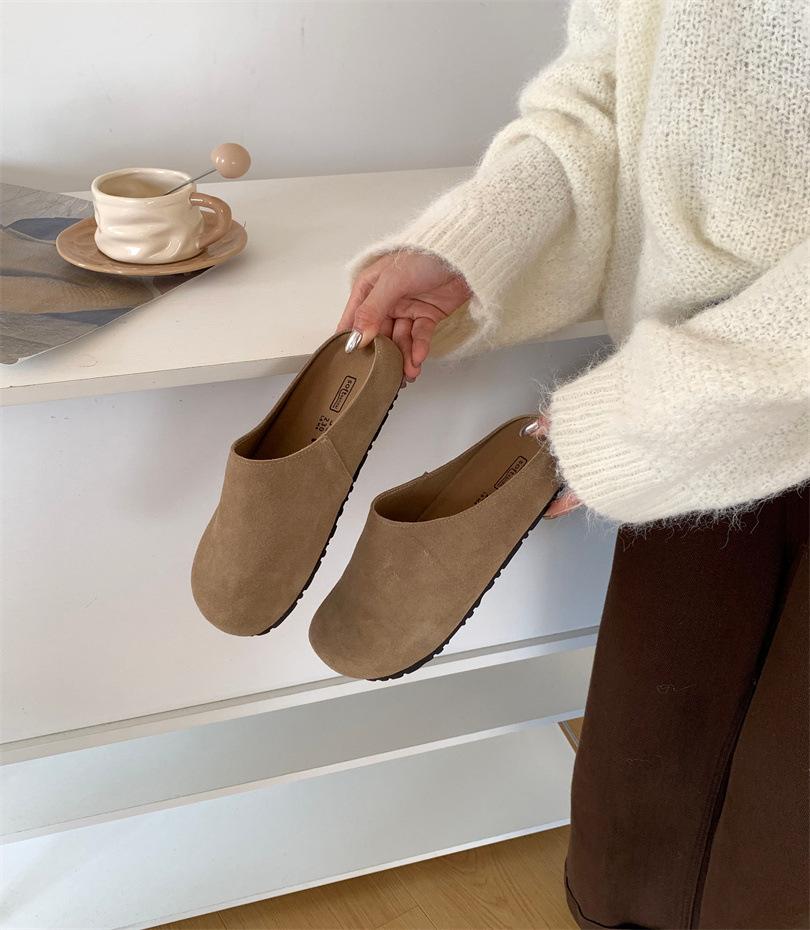 2025 autumn new shoes platform-soled retro one-pedal flat-soled lazy boken bag head half slippers women