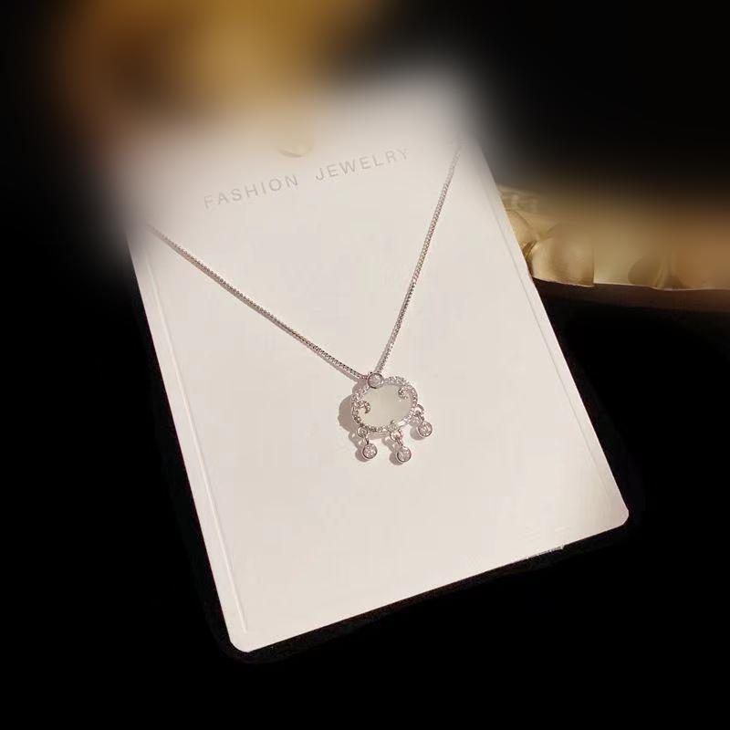 

925 Silver Water Drop-shaped Natural Chalcedony Necklace Women s Safety Lock Light Luxury Versatile Temperament Jewelry Pure Natural