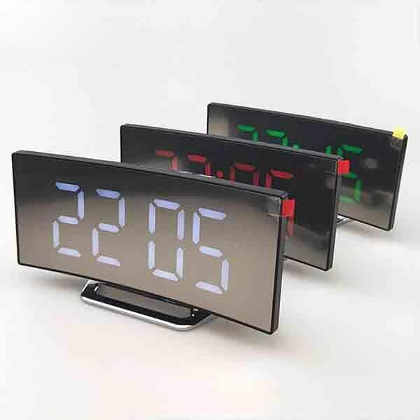 Budíky se zakřivenou LED obrazovkou Digitální budík Stolní hodiny Domácí pokoj Elektronický budík