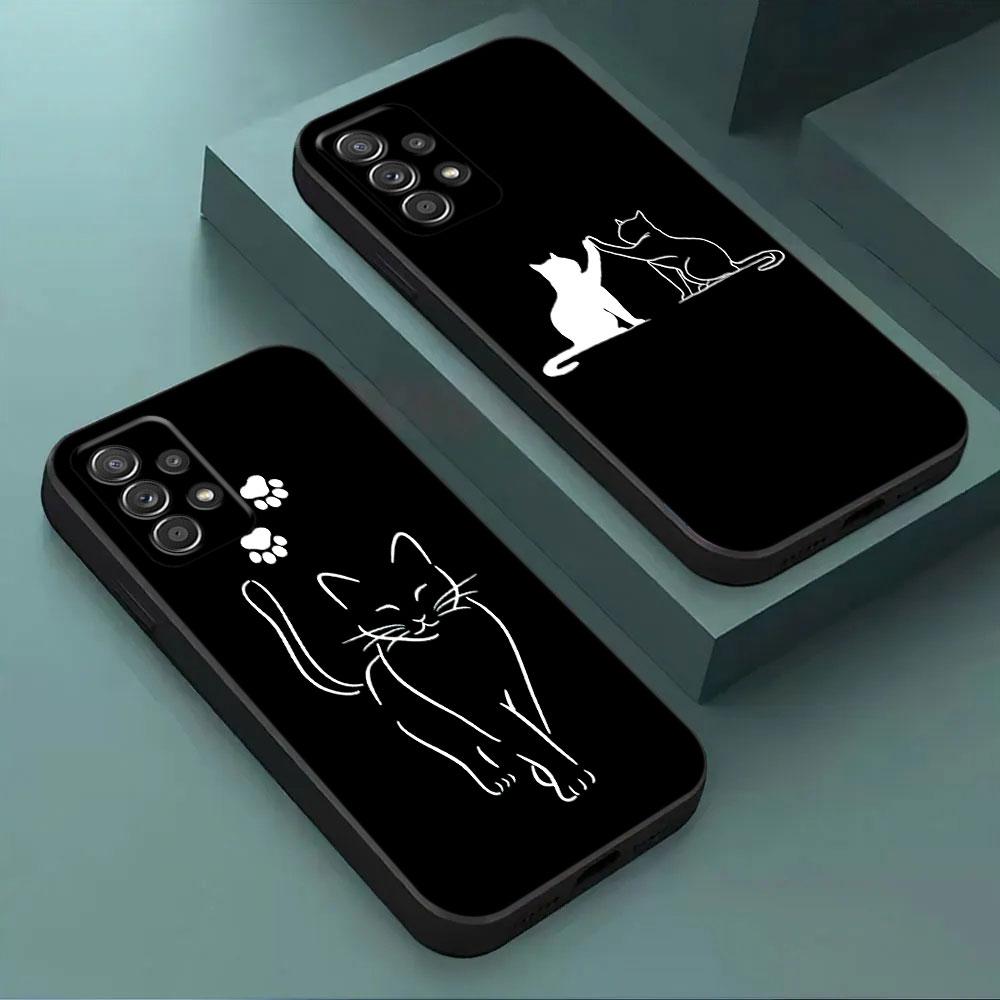 Black Cat Line Phone Case For Samsung Galaxy A15 A25 A24 A23 A22 A21S A20s A13 A10 A05S A04 A03 A02 A14 A15 Soft Back Cover Cats
