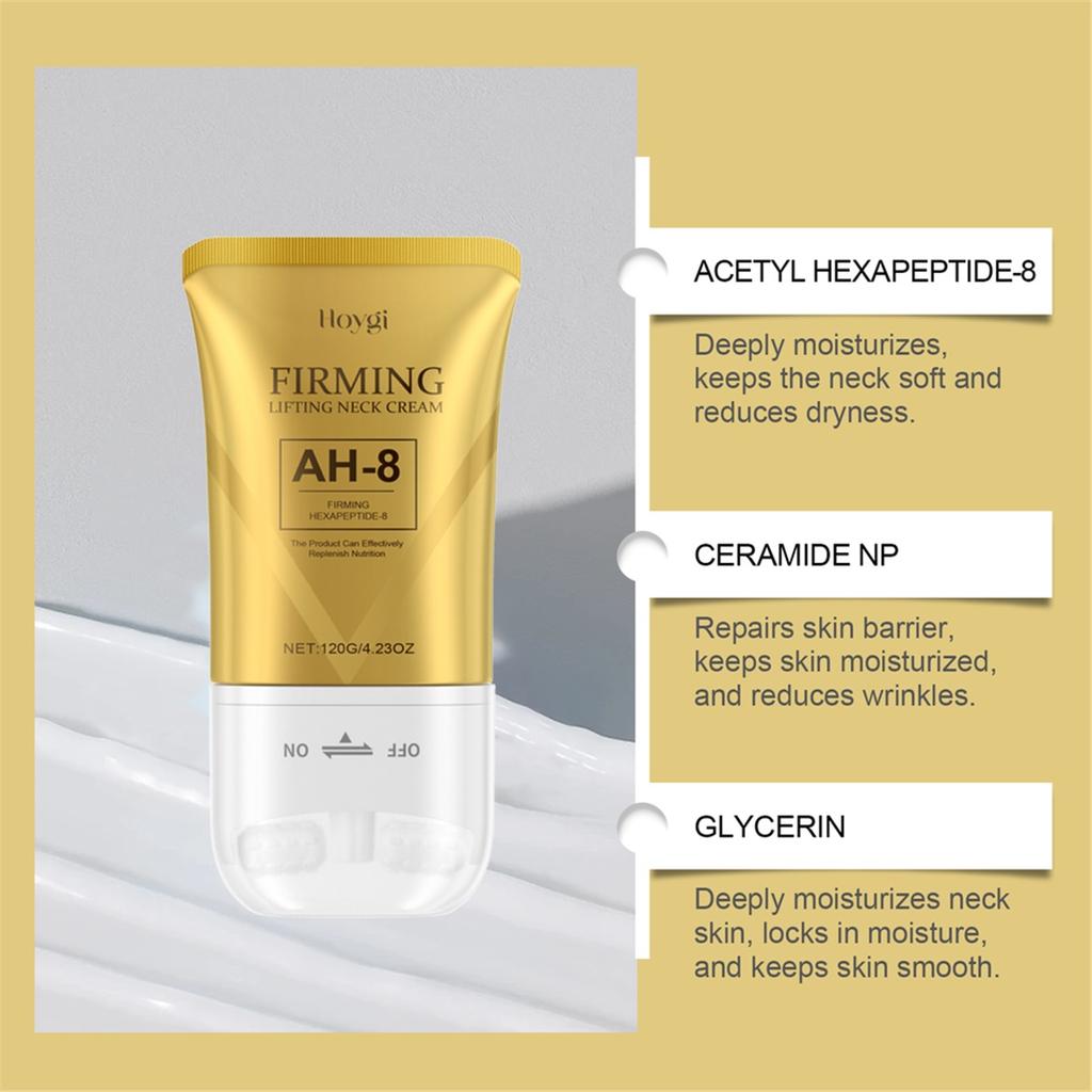 Hoygi AH-8 Firming Neck Cream with Roller Moisturizing Tightening Lotion Jawline Double Chin Lifting Massage Anti Aging Neck Skin Care