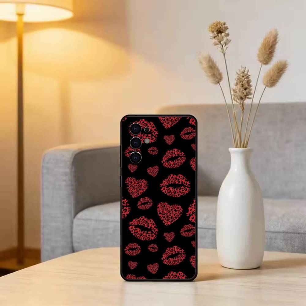 Lip print Phone Case For Samsung S25,S24,S21,S22,S23,S30,Ultra,S20,Plus,Fe,Lite,Note,10,Black Cover