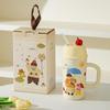 Boys and Girls Ceramic Cup with Lid Straw Couple Drinking Cup Mug Milk Breakfast Cup Souvenir