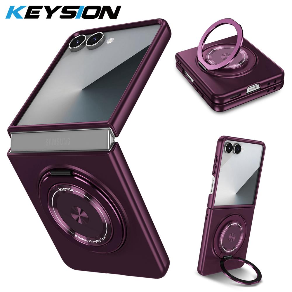 

KEYSION 360°Rotating Magnetic Ring Stand Phone Case for MagSafe for Samsung Galaxy Z Flip 7 5G Wireless Charging Hard Back Cover for Galaxy Z Flip 7