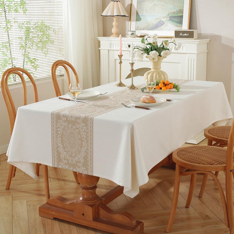 Polyester Jacquard White Coffee Retro Rhombus Geometric Rectangular Dining Table Cloth Tablecloth Coffee Table Cover Towel