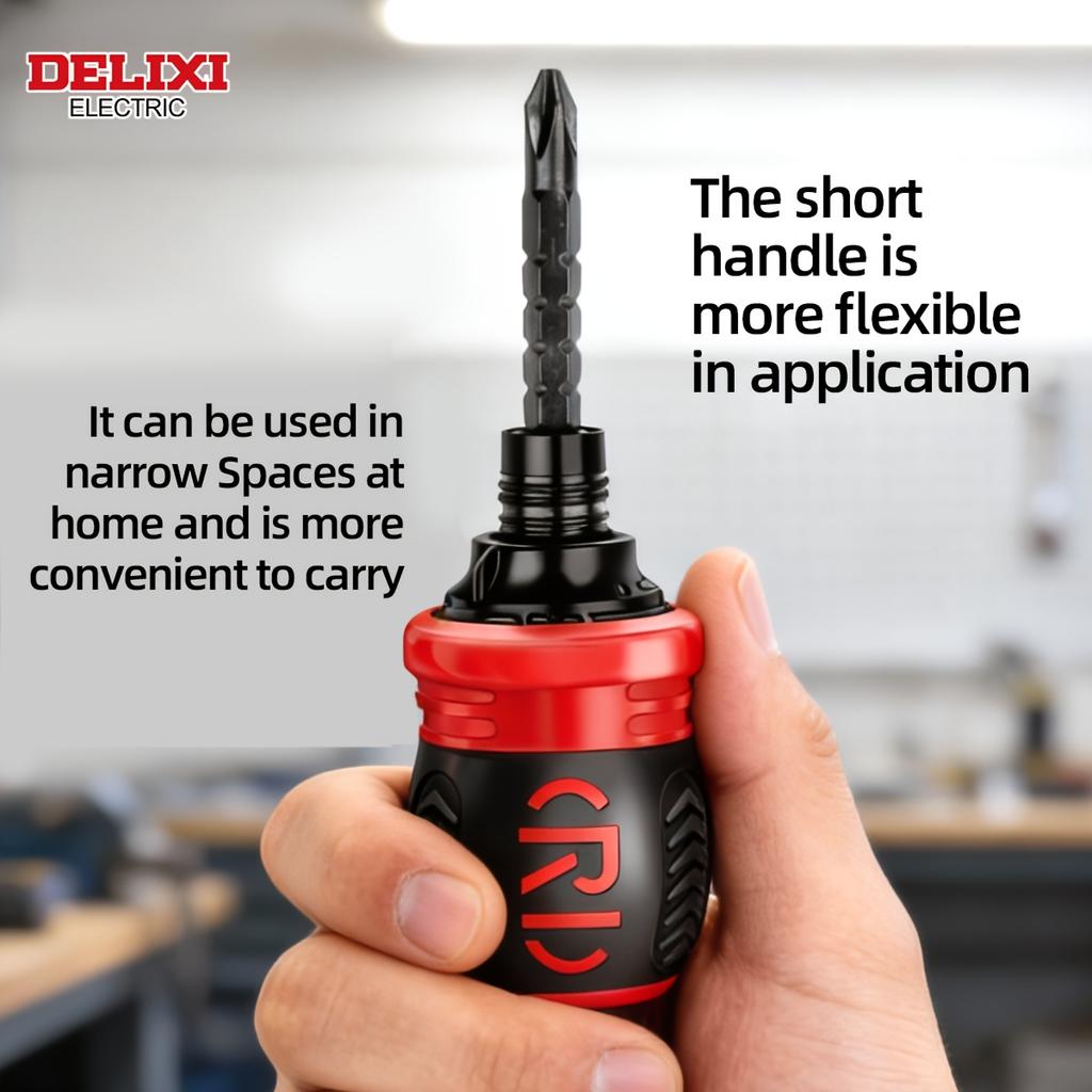 Brand 13-In-1 Ratchet Screwdriver, Manual Tools Short-Handle Manual Tool with Phillips/Slotted/Torx/Square And Other Bits, CR-V Magnetic Bits