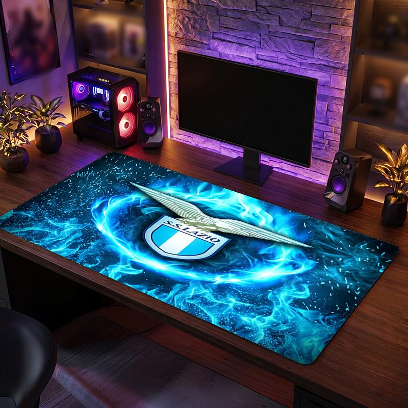Lazio FC Theme Pattern Mouse Pad, Soccer Logo Design XXL Gaming Desk Mat Non-Slip Computer Mouse Pad