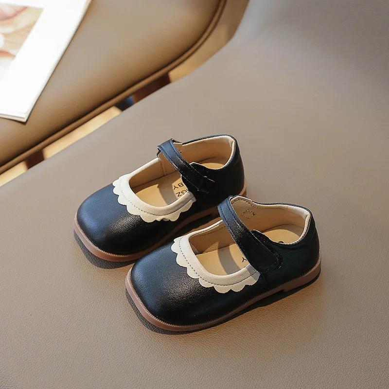 

Soft Soled Girls Shoes Fashion Kids Leather Shoes Anti Slip Girls Casual Shoes Simple Child Casual Shoe Retro Girl Leather Shoe 21insole13.5cm чёрный