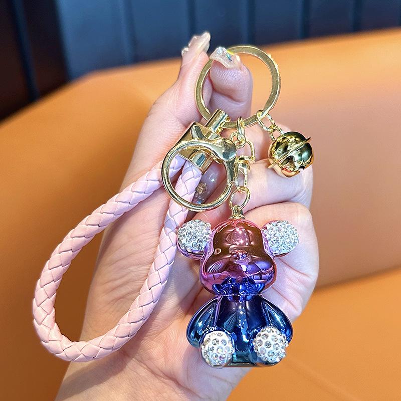 Diamond-Encrusted Violent Bear Keychain Fashionable High-End Women S Car Key Chain Pendant Exquisite Bag Pendant Woven Rope