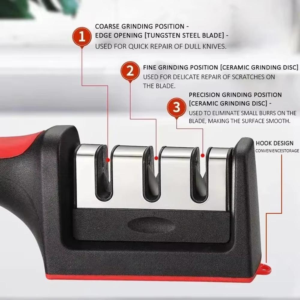 3 Stage Professional Knife Sharpener with Tungsten Steel & Ceramic Slots Manual Sharpener for Chef Knives Scissors Kitchen Tools