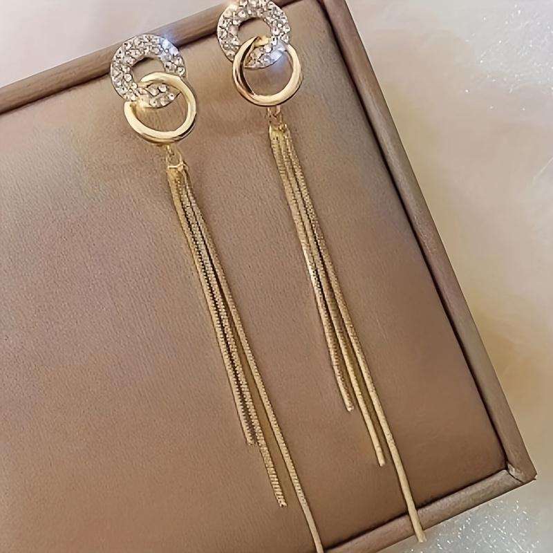 

Chain Tassel Hollow Circle Shiny Drop Earrings Elegant Simple Style Exquisite Women s Earrings