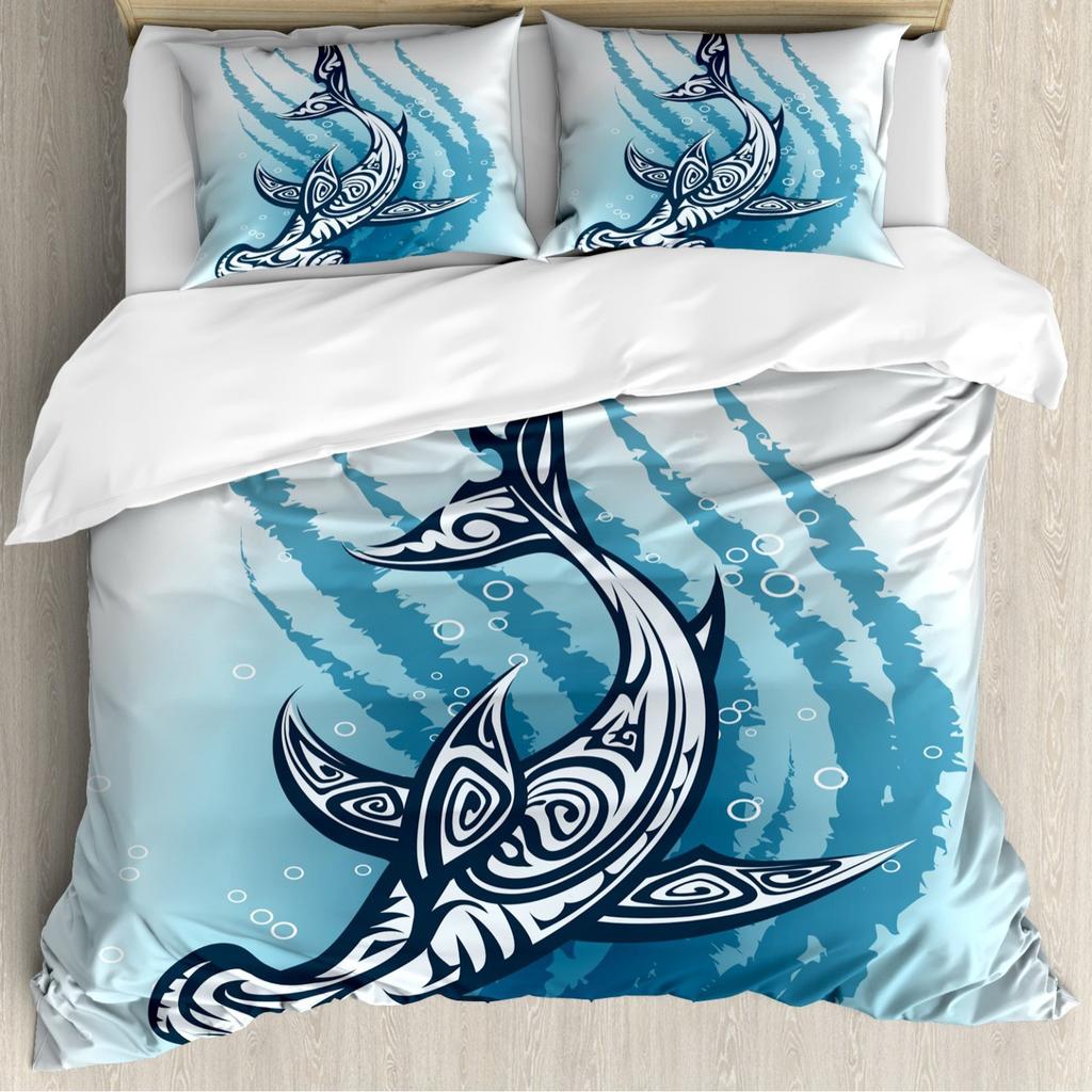 Shark marine life duvet cover digital print set suitable for boys and girls bedroom decoration bedding