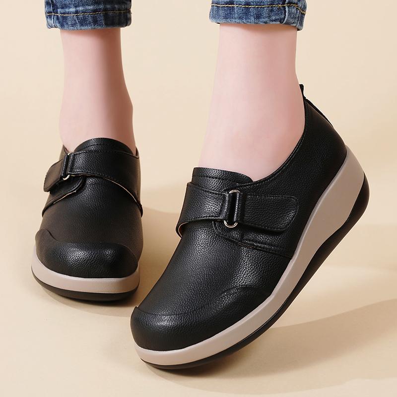 

Women Platform Loafers Black Casual Leather Elevator Shoes Thick Sole Height Increase Brown Shake Shoes 35